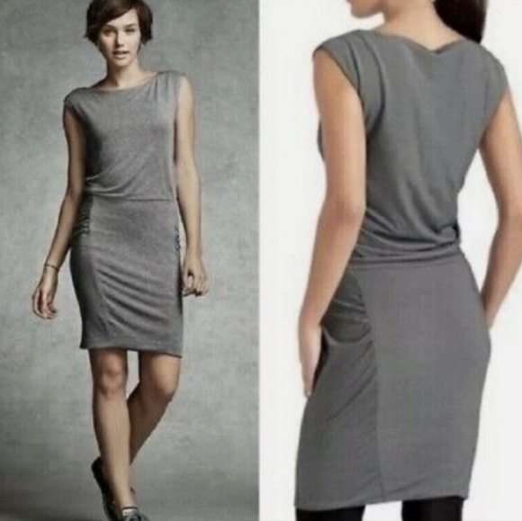Athleta Westwood Dress Micro Stripe Gray Sleeveless Ruched Size M - Picture 3 of 14